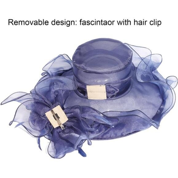 Women Sun Hat Church Wide Brim Blue - Picture 5 of 7